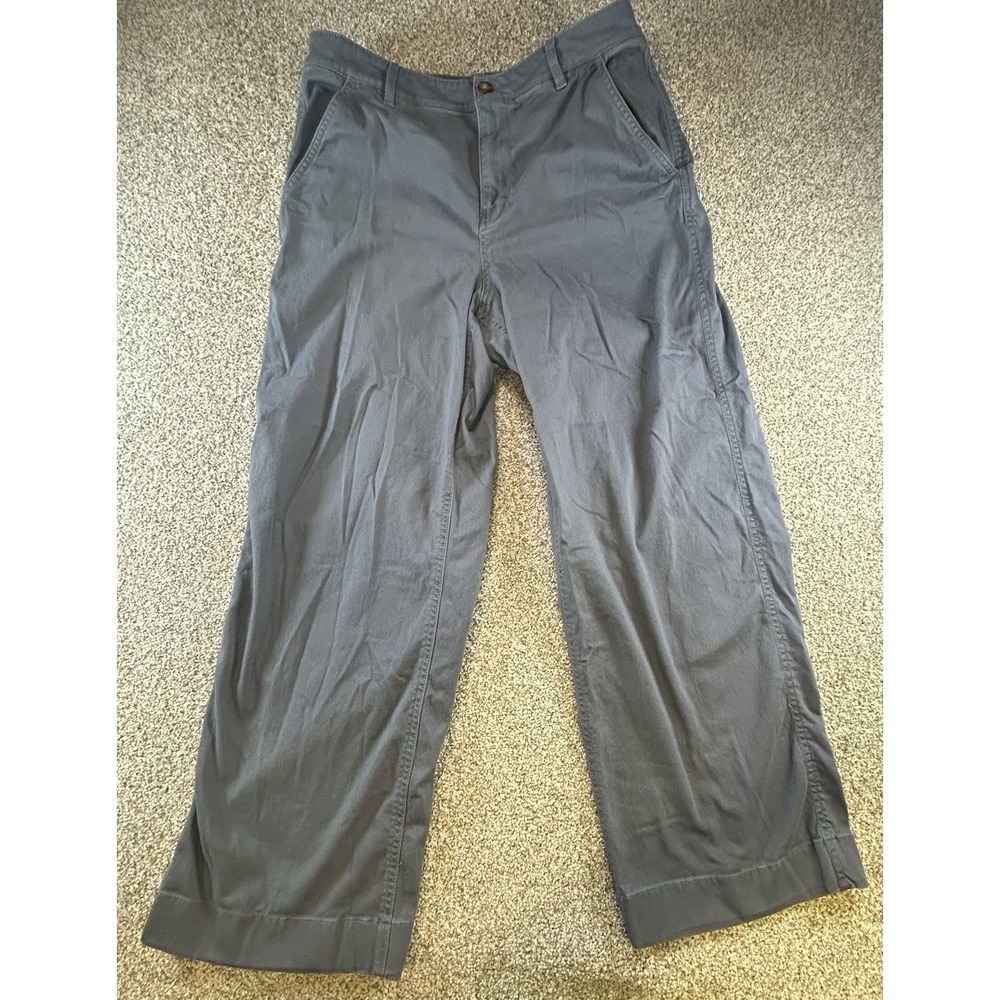 LL Bean Pants Womens Size 12R Blue Wide Leg Chino Flat Front Casual Preppy Boho